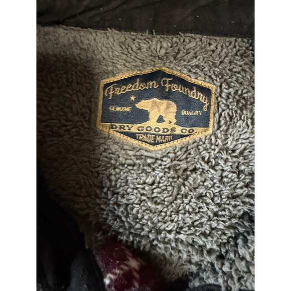 Freedom Foundry Mens XXL Sherpa Lined Flannel Shirt Jacket Plaid Burgundy Grey - Picture 3 of 4